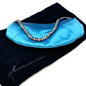 Giuseppe Zanotti Blue Silk Purse with Crystal Strap